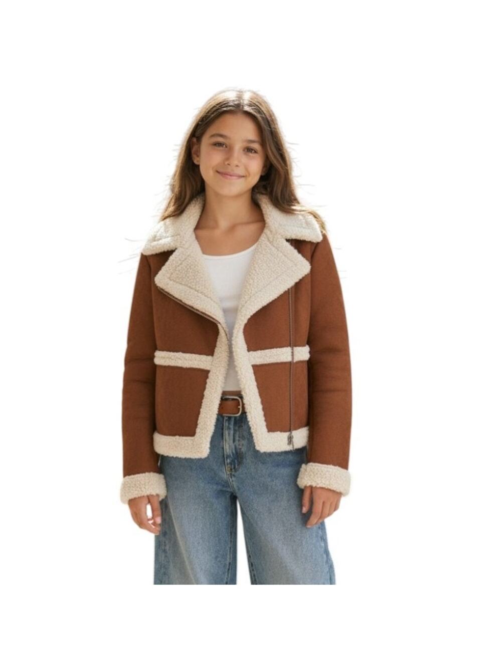 Art Class Girls Faux Suede Sherpa Moto Jacket